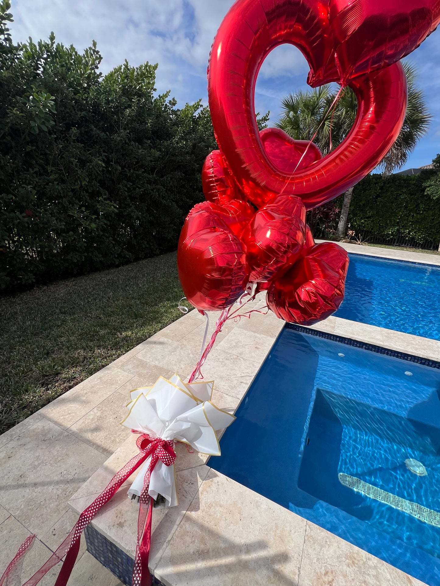 1 Large Hollow Heart with 10 Heart Balloons